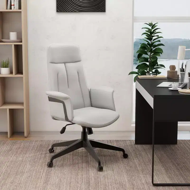 LeisureMod Aiaria Sedia da ufficio ergonomica in pelle con schienale alto Altezza regolabile, girevole e inclinabile, braccioli, sedia da scrivania moderna per ufficio domestico