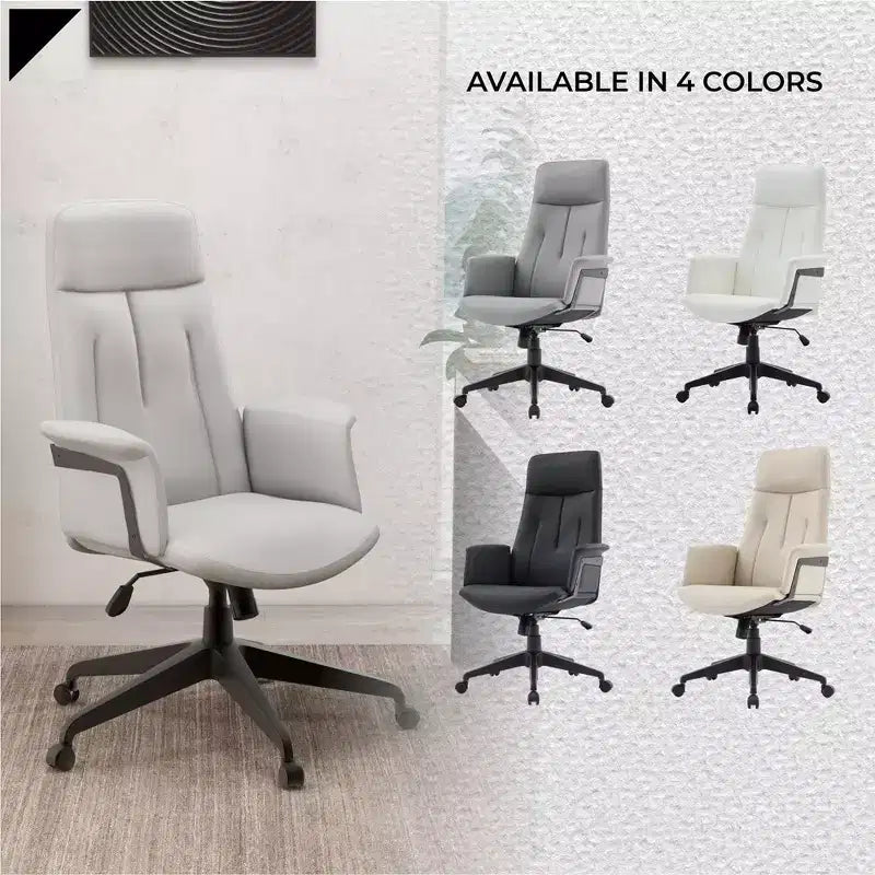 LeisureMod Aiaria Sedia da ufficio ergonomica in pelle con schienale alto Altezza regolabile, girevole e inclinabile, braccioli, sedia da scrivania moderna per ufficio domestico