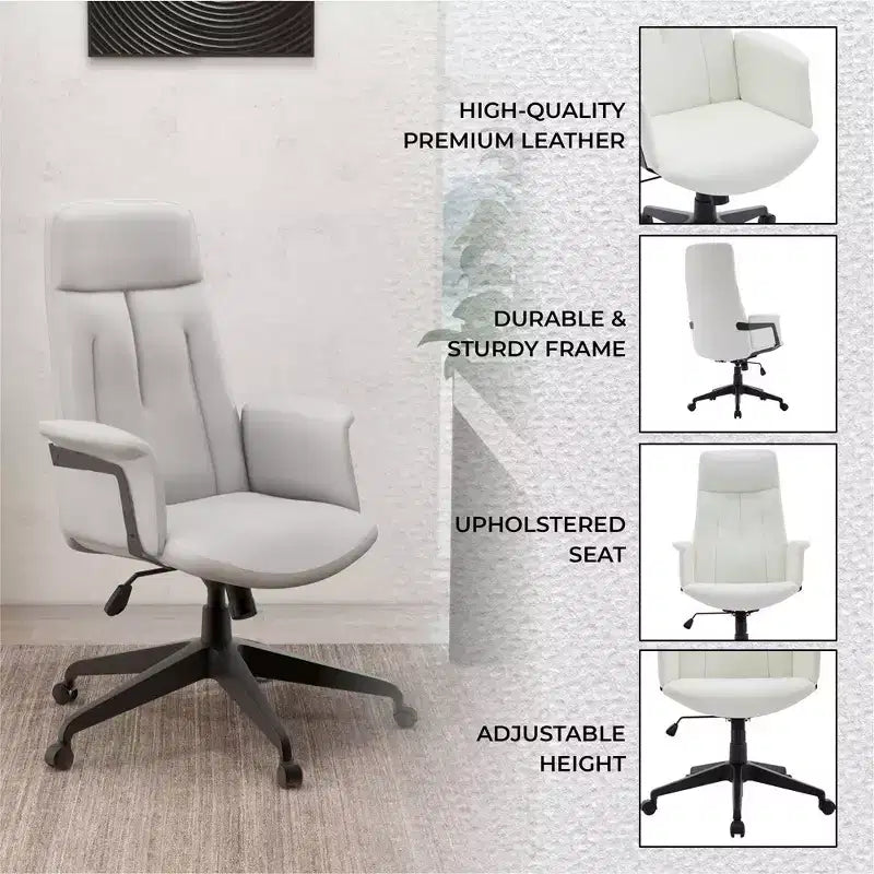 LeisureMod Aiaria Sedia da ufficio ergonomica in pelle con schienale alto Altezza regolabile, girevole e inclinabile, braccioli, sedia da scrivania moderna per ufficio domestico