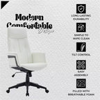 LeisureMod Aiaria Sedia da ufficio ergonomica in pelle con schienale alto Altezza regolabile, girevole e inclinabile, braccioli, sedia da scrivania moderna per ufficio domestico