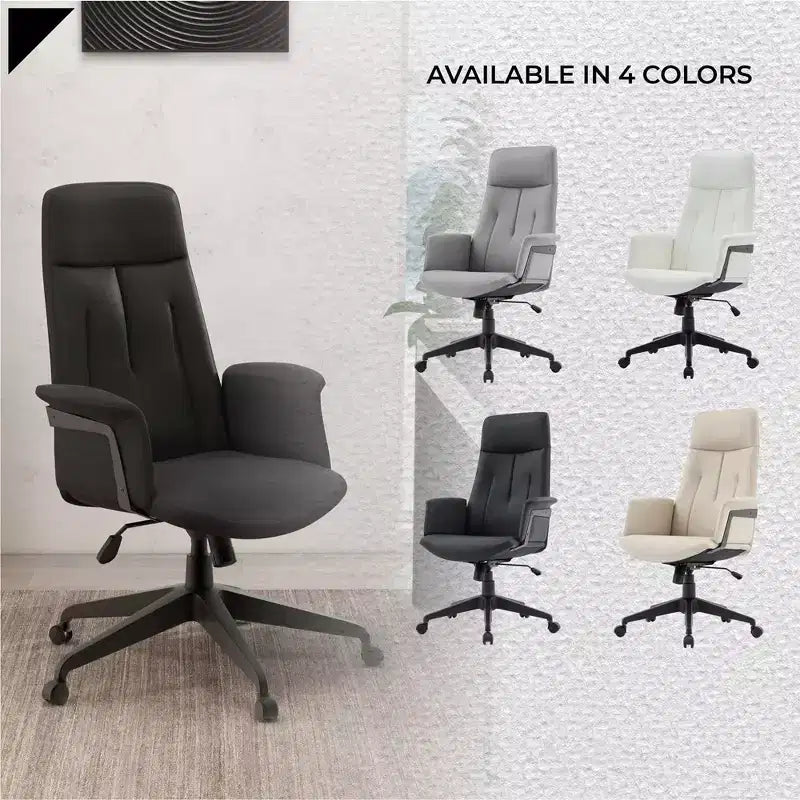 LeisureMod Aiaria Sedia da ufficio ergonomica in pelle con schienale alto Altezza regolabile, girevole e inclinabile, braccioli, sedia da scrivania moderna per ufficio domestico