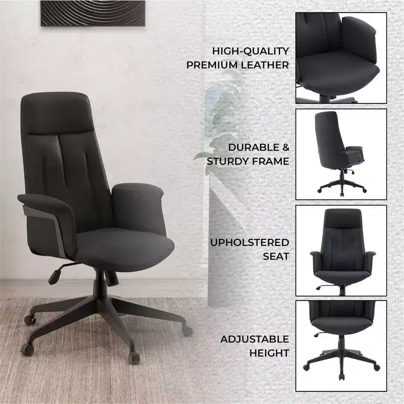 LeisureMod Aiaria Sedia da ufficio ergonomica in pelle con schienale alto Altezza regolabile, girevole e inclinabile, braccioli, sedia da scrivania moderna per ufficio domestico