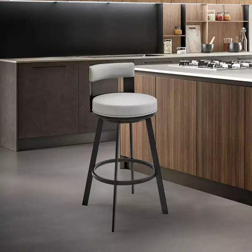Sgabello da bar Armen Living 26 Flynn in metallo con similpelle, girevole, altezza bancone