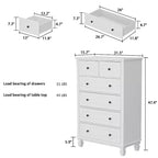 Comò verticale moderno Famapy bianco a 6 cassetti con gambe robuste e maniglie in metallo
