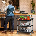 Carrello di servizio multiuso con ruota frenante, carrello di servizio rotante resistente da 3 ripiani con capacità di carico di 360 libbre con ruote girevoli a 360°, carrello portavivande da ristorante con martello