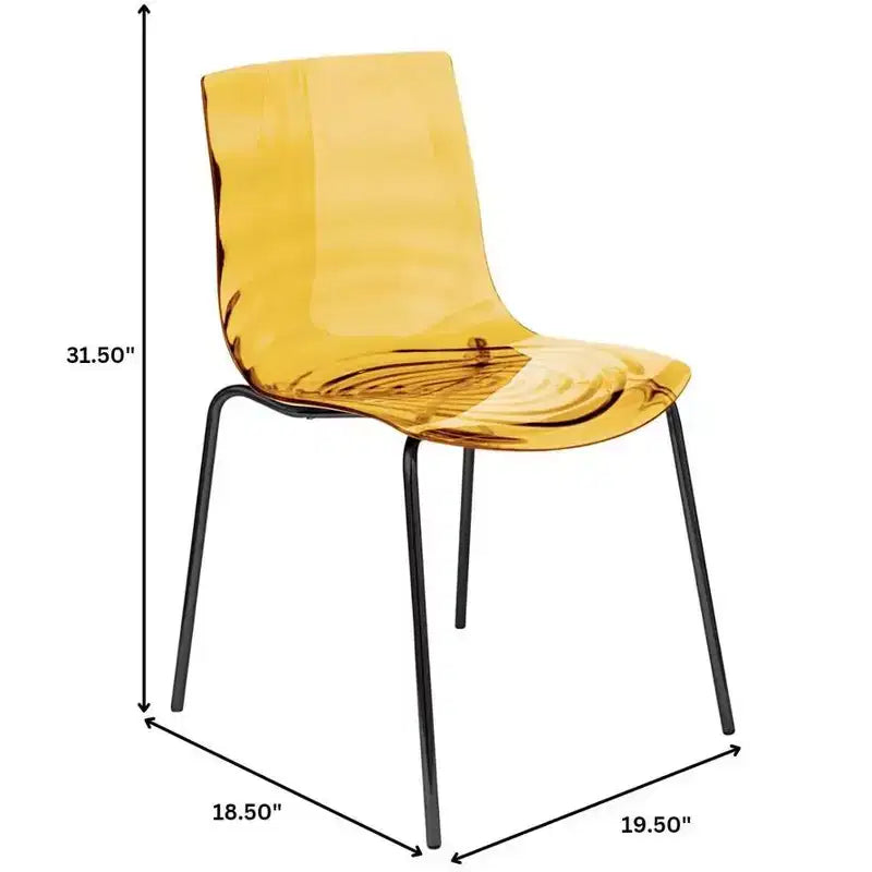 LeisureMod Astor Sedie da pranzo in plastica, set da 4, design a onde d'acqua con gambe in acciaio inossidabile nero, sedie moderne d'accento per cucina, sala da pranzo