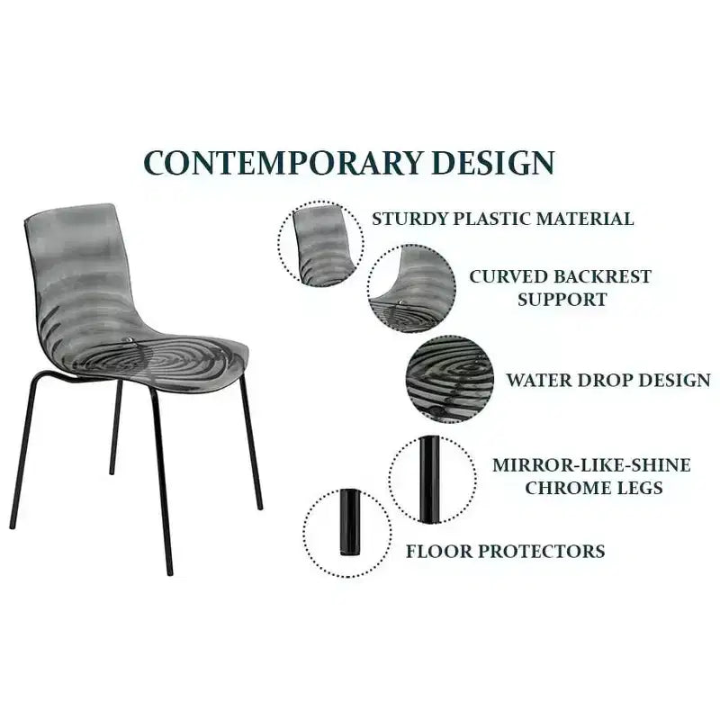 LeisureMod Astor Sedie da pranzo in plastica, set da 4, design a onde d'acqua con gambe in acciaio inossidabile nero, sedie moderne d'accento per cucina, sala da pranzo
