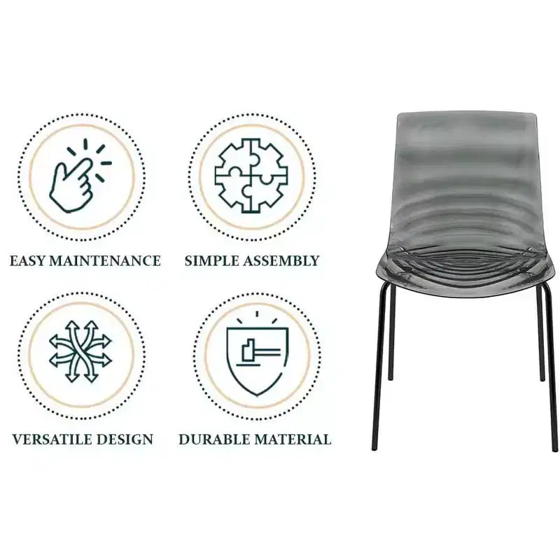 LeisureMod Astor Sedie da pranzo in plastica, set da 4, design a onde d'acqua con gambe in acciaio inossidabile nero, sedie moderne d'accento per cucina, sala da pranzo