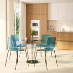 LeisureMod Astor Sedie da pranzo in plastica, set da 4, design a onde d'acqua con gambe in acciaio inossidabile nero, sedie moderne d'accento per cucina, sala da pranzo