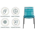 LeisureMod Astor Sedie da pranzo in plastica, set da 4, design a onde d'acqua con gambe in acciaio inossidabile nero, sedie moderne d'accento per cucina, sala da pranzo