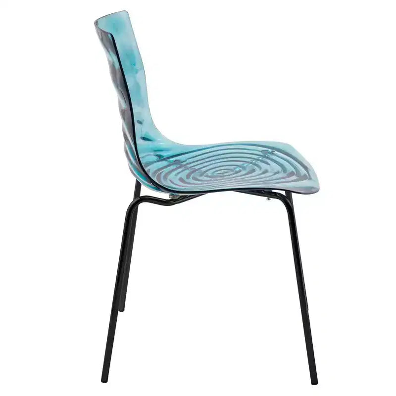 LeisureMod Astor Sedie da pranzo in plastica, set da 4, design a onde d'acqua con gambe in acciaio inossidabile nero, sedie moderne d'accento per cucina, sala da pranzo