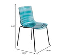 LeisureMod Astor Sedie da pranzo in plastica, set da 4, design a onde d'acqua con gambe in acciaio inossidabile nero, sedie moderne d'accento per cucina, sala da pranzo