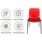 LeisureMod Astor Sedie da pranzo in plastica, set da 4, design a onde d'acqua con gambe in acciaio inossidabile nero, sedie moderne d'accento per cucina, sala da pranzo