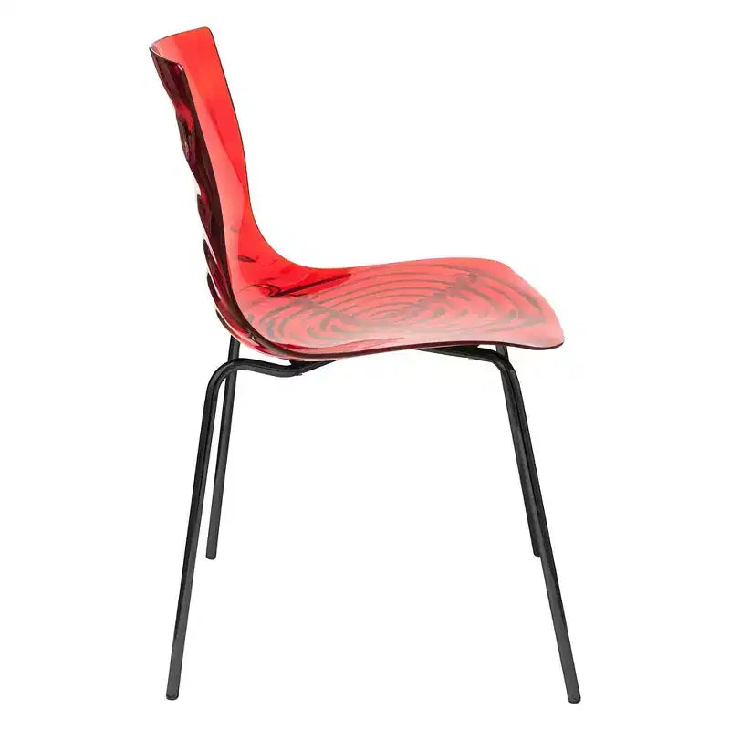 LeisureMod Astor Sedie da pranzo in plastica, set da 4, design a onde d'acqua con gambe in acciaio inossidabile nero, sedie moderne d'accento per cucina, sala da pranzo
