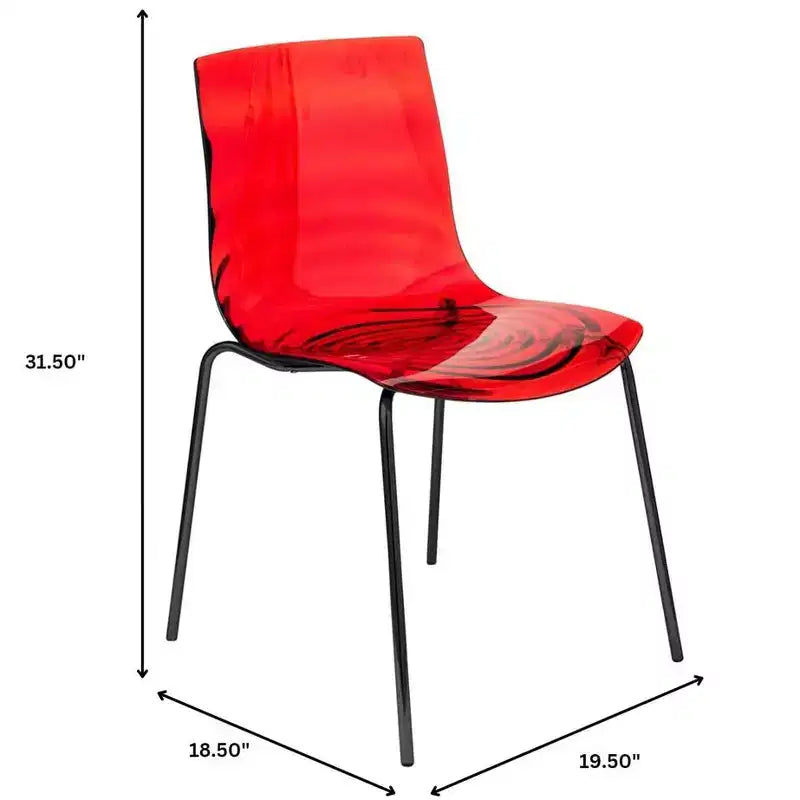 LeisureMod Astor Sedie da pranzo in plastica, set da 4, design a onde d'acqua con gambe in acciaio inossidabile nero, sedie moderne d'accento per cucina, sala da pranzo