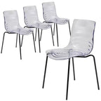 LeisureMod Astor Plastic Dining Chairs Set of 4  Water Ripple Design with Black Stainless Steel Legs, Modern Accent Chairs for Kitchen, Dining Room