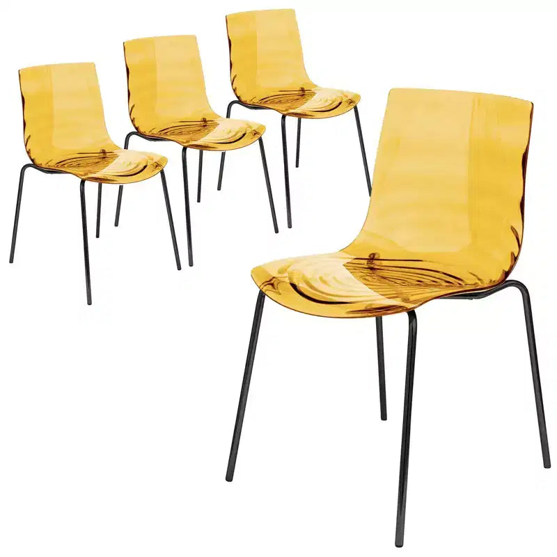 LeisureMod Astor Sedie da pranzo in plastica, set da 4, design a onde d'acqua con gambe in acciaio inossidabile nero, sedie moderne d'accento per cucina, sala da pranzo