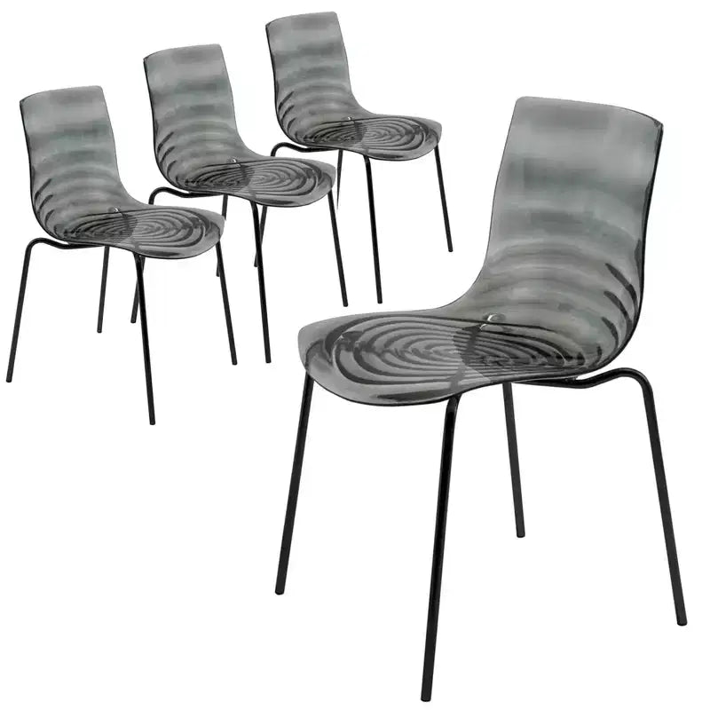 LeisureMod Astor Sedie da pranzo in plastica, set da 4, design a onde d'acqua con gambe in acciaio inossidabile nero, sedie moderne d'accento per cucina, sala da pranzo