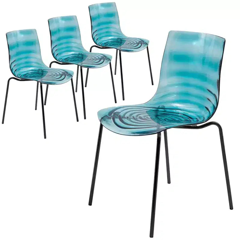 LeisureMod Astor Sedie da pranzo in plastica, set da 4, design a onde d'acqua con gambe in acciaio inossidabile nero, sedie moderne d'accento per cucina, sala da pranzo