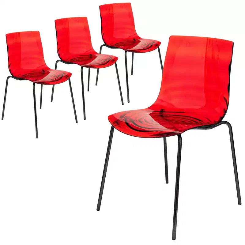 LeisureMod Astor Sedie da pranzo in plastica, set da 4, design a onde d'acqua con gambe in acciaio inossidabile nero, sedie moderne d'accento per cucina, sala da pranzo