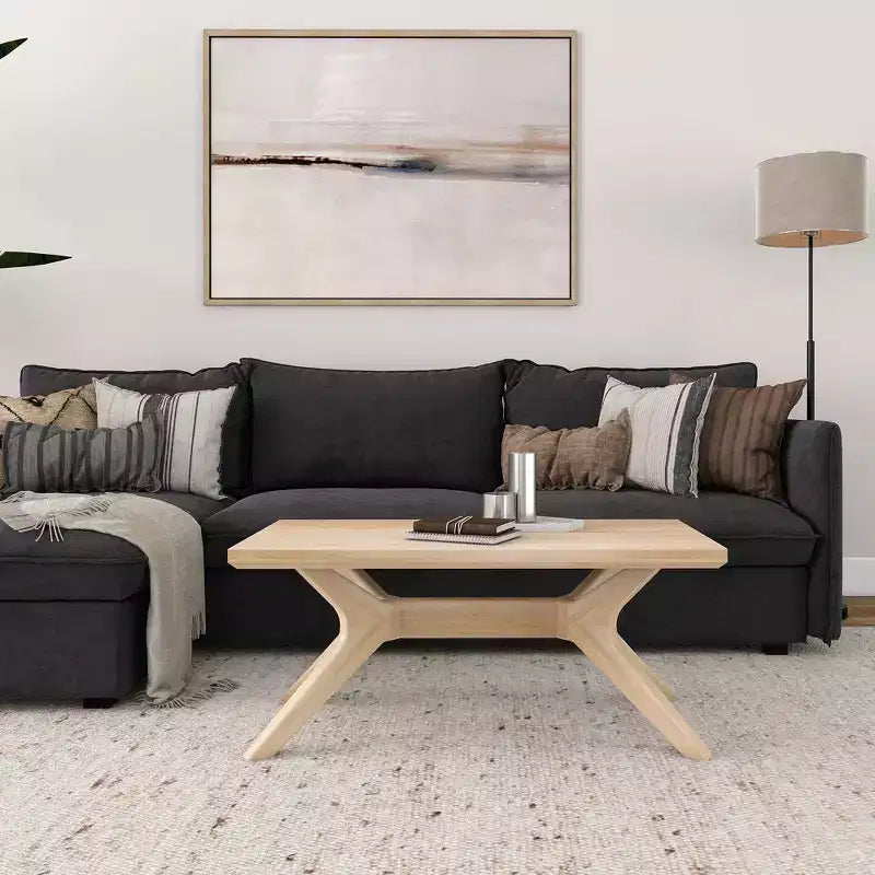 Tavolino rettangolare in legno massello Plank+Beam con gambe incrociate, 40 Tavolino da salotto