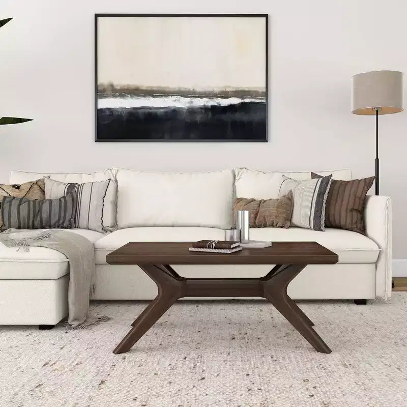 Tavolino rettangolare in legno massello Plank+Beam con gambe incrociate, 40 Tavolino da salotto