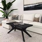 Tavolino rettangolare in legno massello Plank+Beam con gambe incrociate, 40 Tavolino da salotto