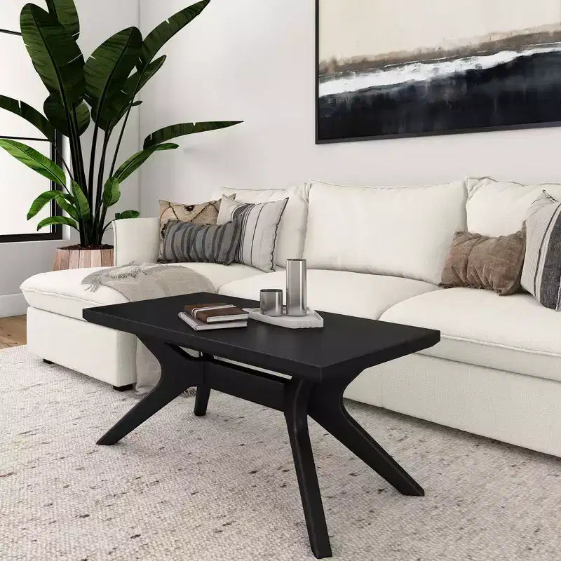 Tavolino rettangolare in legno massello Plank+Beam con gambe incrociate, 40 Tavolino da salotto