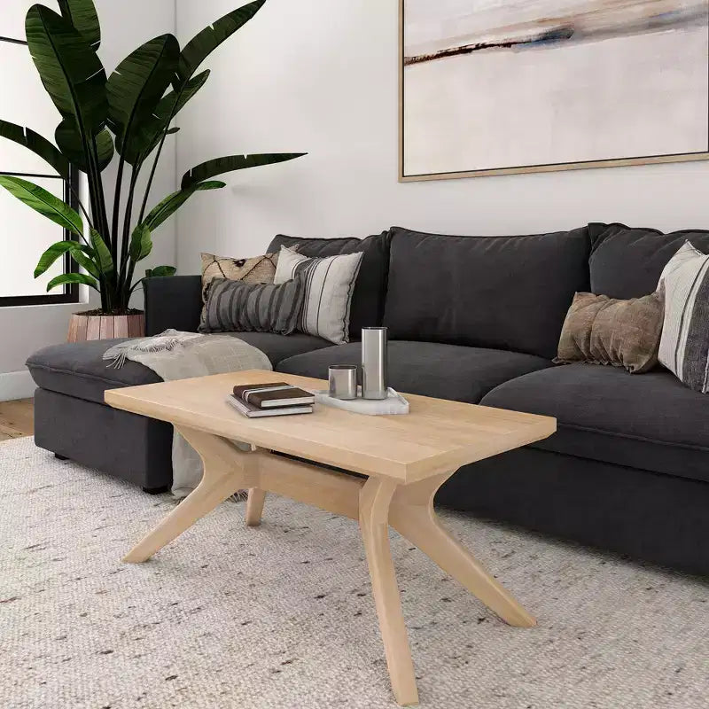 Tavolino rettangolare in legno massello Plank+Beam con gambe incrociate, 40 Tavolino da salotto