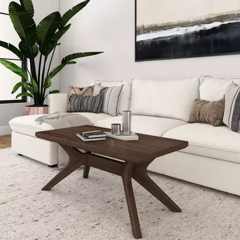 Tavolino rettangolare in legno massello Plank+Beam con gambe incrociate, 40 Tavolino da salotto