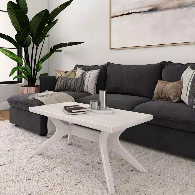 Tavolino rettangolare in legno massello Plank+Beam con gambe incrociate, 40 Tavolino da salotto