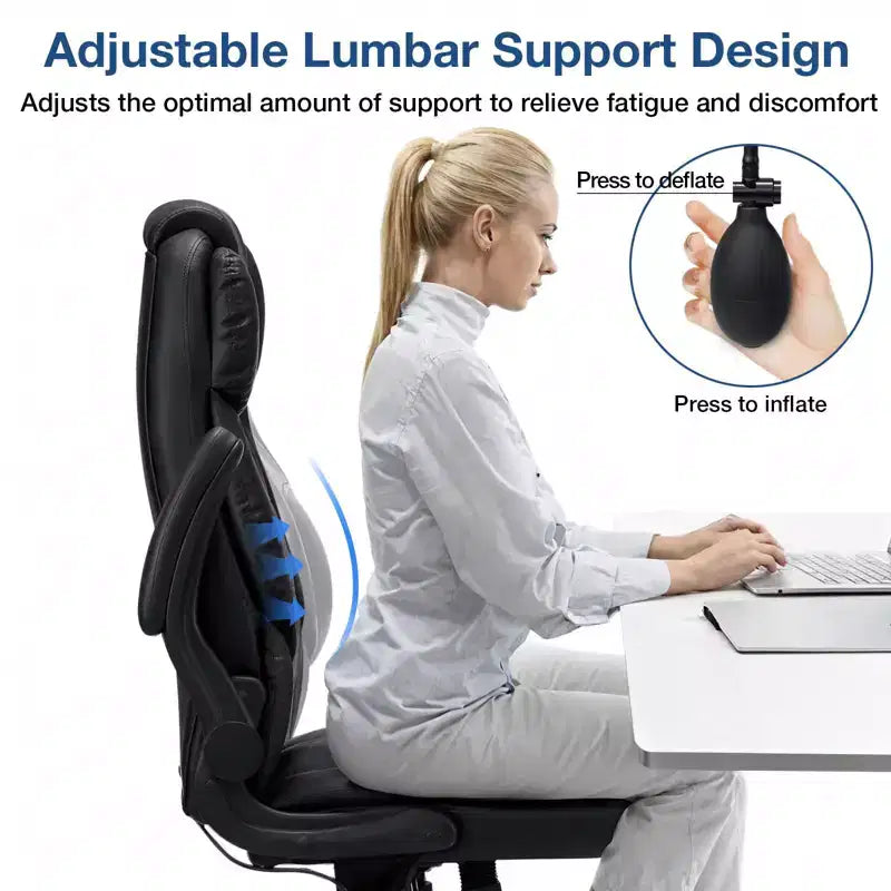 Poltrona da ufficio reclinabile in pelle Hoffree, sedia girevole ergonomica con supporto lombare gonfiabile e braccioli