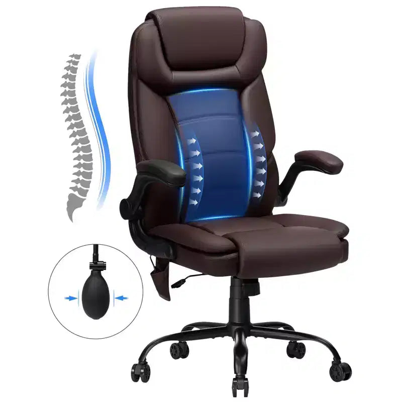 Poltrona da ufficio reclinabile in pelle Hoffree, sedia girevole ergonomica con supporto lombare gonfiabile e braccioli