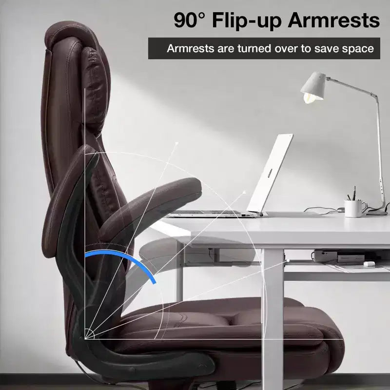Poltrona da ufficio reclinabile in pelle Hoffree, sedia girevole ergonomica con supporto lombare gonfiabile e braccioli