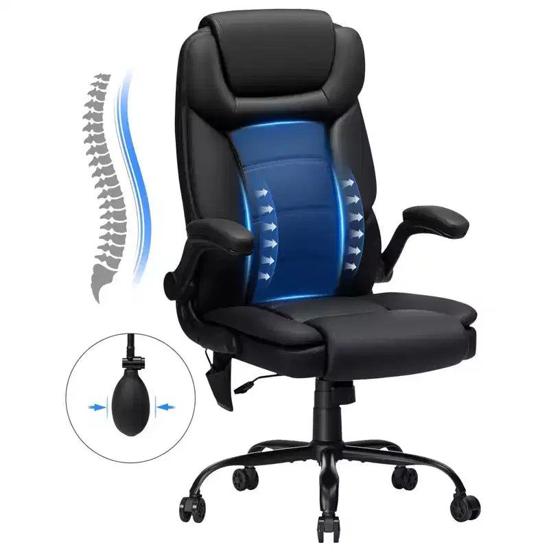 Poltrona da ufficio reclinabile in pelle Hoffree, sedia girevole ergonomica con supporto lombare gonfiabile e braccioli