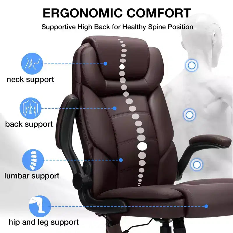 Poltrona da ufficio reclinabile in pelle Hoffree, sedia girevole ergonomica con supporto lombare gonfiabile e braccioli