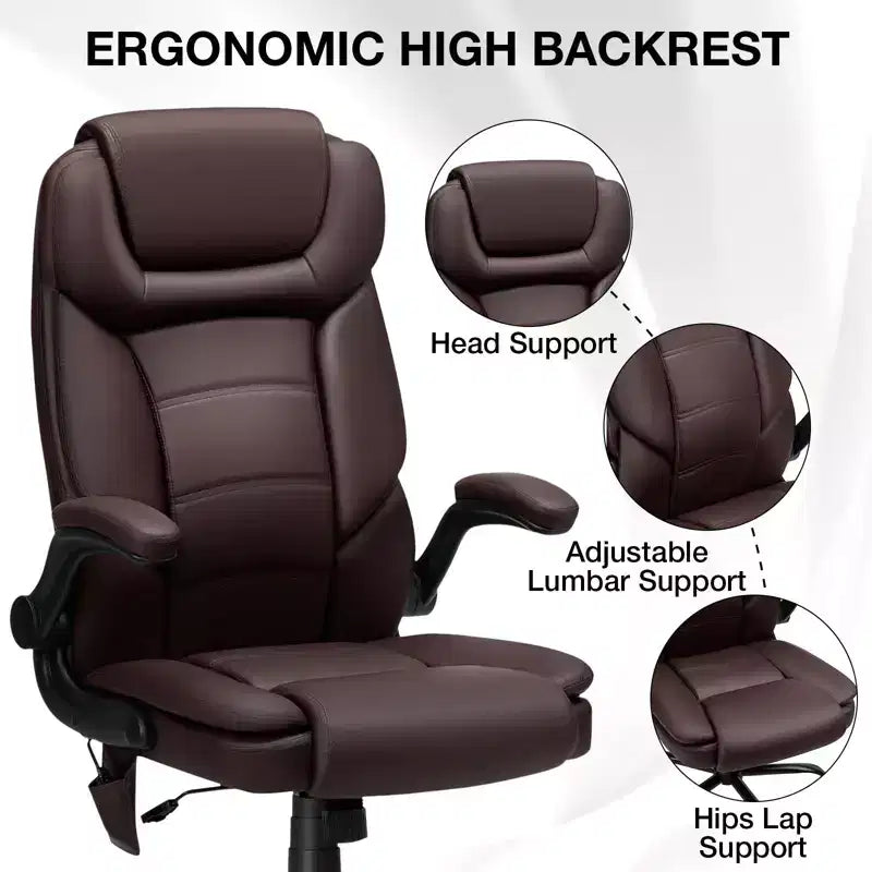 Poltrona da ufficio reclinabile in pelle Hoffree, sedia girevole ergonomica con supporto lombare gonfiabile e braccioli