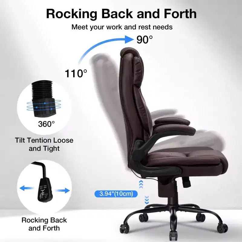 Poltrona da ufficio reclinabile in pelle Hoffree, sedia girevole ergonomica con supporto lombare gonfiabile e braccioli