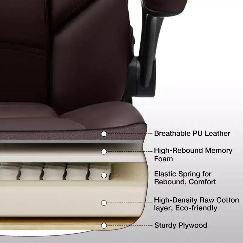 Poltrona da ufficio reclinabile in pelle Hoffree, sedia girevole ergonomica con supporto lombare gonfiabile e braccioli