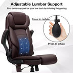 Poltrona da ufficio reclinabile in pelle Hoffree, sedia girevole ergonomica con supporto lombare gonfiabile e braccioli