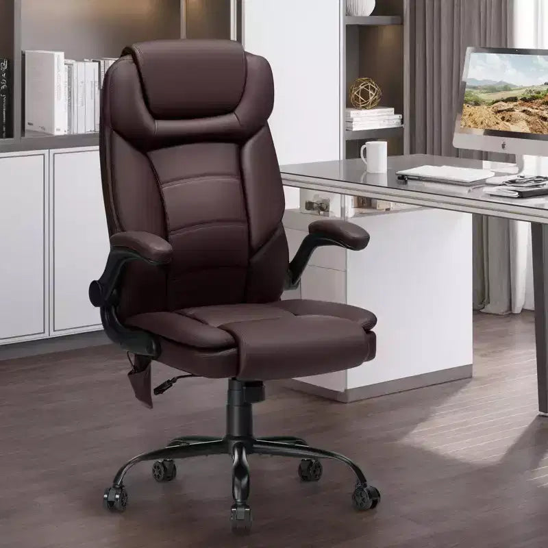 Poltrona da ufficio reclinabile in pelle Hoffree, sedia girevole ergonomica con supporto lombare gonfiabile e braccioli