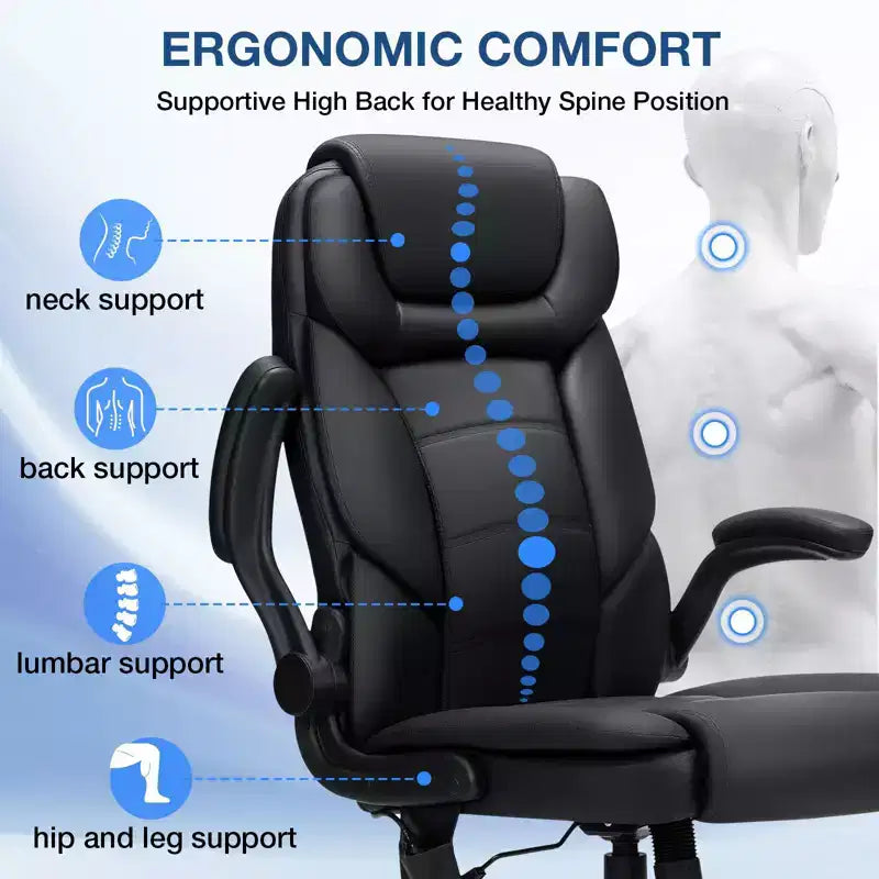 Poltrona da ufficio reclinabile in pelle Hoffree, sedia girevole ergonomica con supporto lombare gonfiabile e braccioli