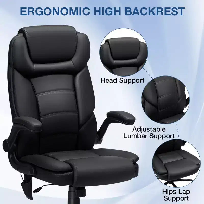 Poltrona da ufficio reclinabile in pelle Hoffree, sedia girevole ergonomica con supporto lombare gonfiabile e braccioli