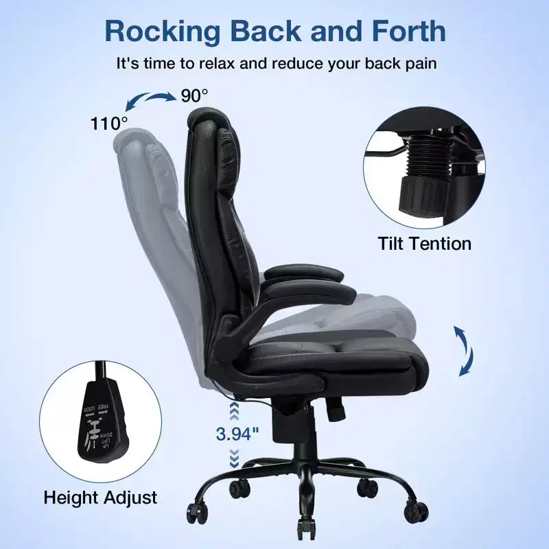 Poltrona da ufficio reclinabile in pelle Hoffree, sedia girevole ergonomica con supporto lombare gonfiabile e braccioli