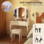 Set toeletta Costway con specchio a tre ante e luci LED, 4 cassetti e ripiano aperto Bianco/Nero