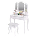 Set toeletta Costway con specchio a tre ante e luci LED, 4 cassetti e ripiano aperto Bianco/Nero