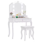 Set toeletta Costway con specchio a tre ante e luci LED, 4 cassetti e ripiano aperto Bianco/Nero