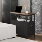 Tavolino laterale stretto HOMCOM con stazione di ricarica e porte USB per soggiorno, tavolino moderno con cassetti, ripiano