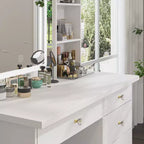 Famapy Toeletta Bianca con Sgabello, Specchio da Trucco Illuminato e Stazione di Ricarica, Tavolo da Trucco, Organizer per Trucchi, Set da Toeletta