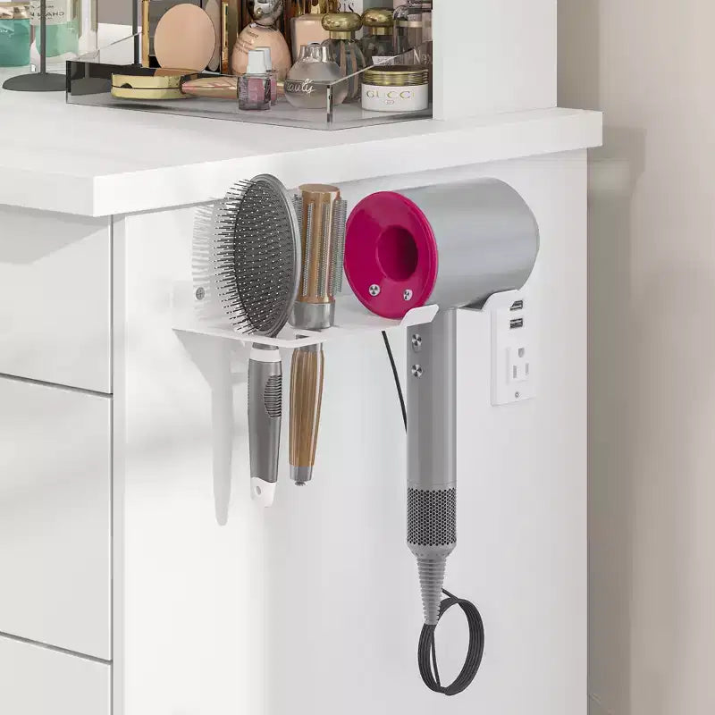 Famapy Toeletta Bianca con Sgabello, Specchio da Trucco Illuminato e Stazione di Ricarica, Tavolo da Trucco, Organizer per Trucchi, Set da Toeletta